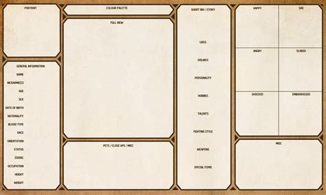 Video game character sheet template