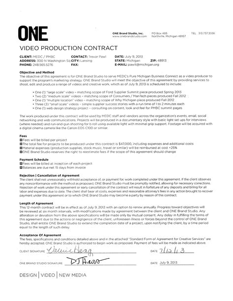 Video production contract template