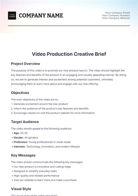 Video Production Creative Brief Template