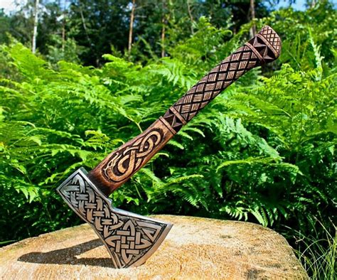 Viking Axe with Engraved Handle