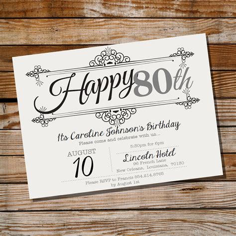 vintage 80th birthday invitation