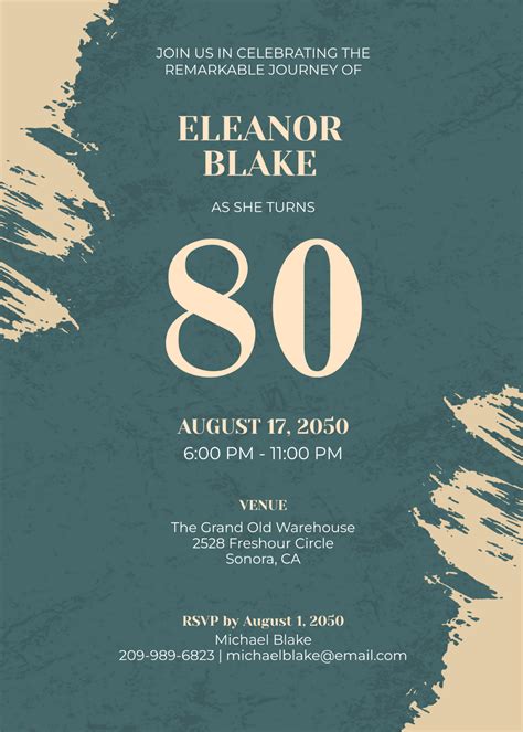 Vintage 80th Birthday Invitation Template