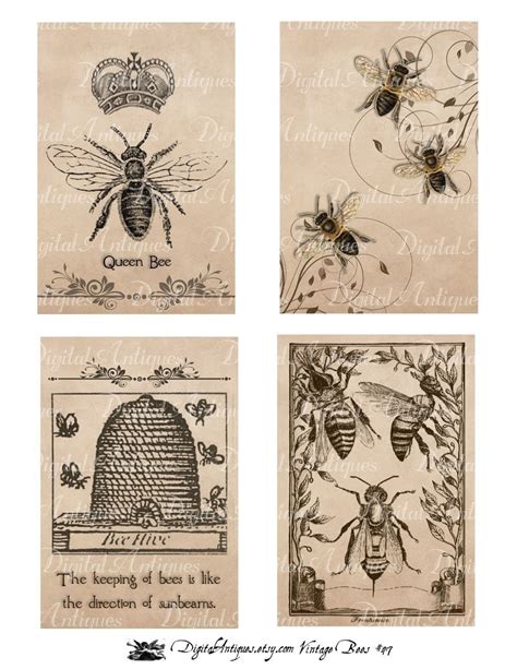 Variety of vintage bee printables