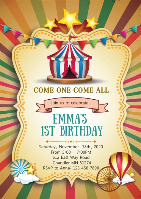 Vintage Carnival Birthday Party Flyer