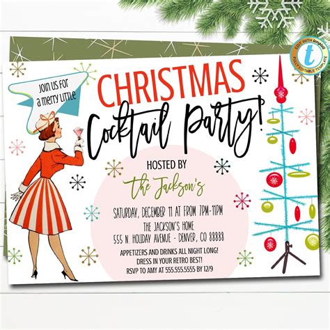 Vintage Christmas party invitation template with a distressed texture