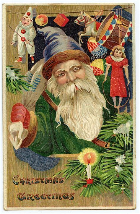 Vintage Christmas postcard illustrations featuring traditional holiday motifs