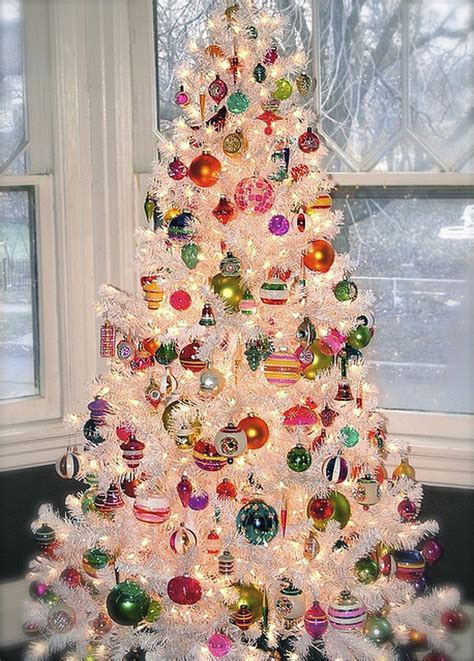 Vintage Christmas tree decorated with vintage ornaments and decorations