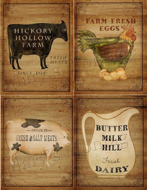 A vintage farm printable on a metal wall