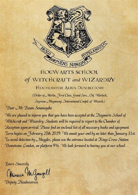 Vintage Hogwarts Acceptance Letter