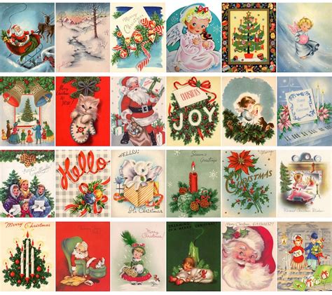 A collection of vintage holiday postcards featuring a range of illustrations and designs