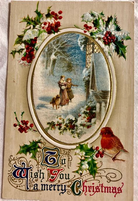 Vintage holiday postcards featuring festive illustrations and messages