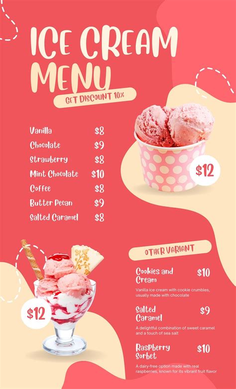 Vintage ice cream menu template