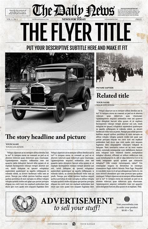 Vintage newspaper template with classic typography