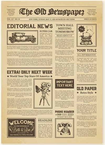 Vintage newspaper template with a classic, timeless design