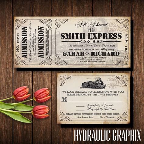 Vintage Train Ticket Wedding Invitation