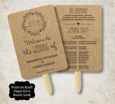 Vintage wedding program fan template