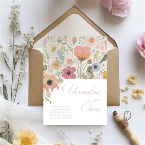 Vintage Wildflower Wedding Invitation