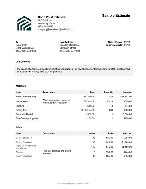 Vinyl Siding Estimate Template