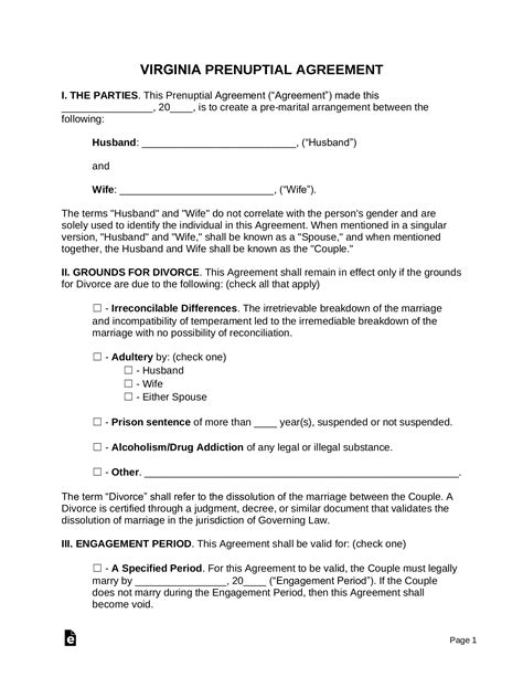 Virginia Prenuptial Agreement Form