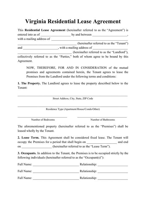 Virginia Residential Lease Agreement Templates Gallery Image 1