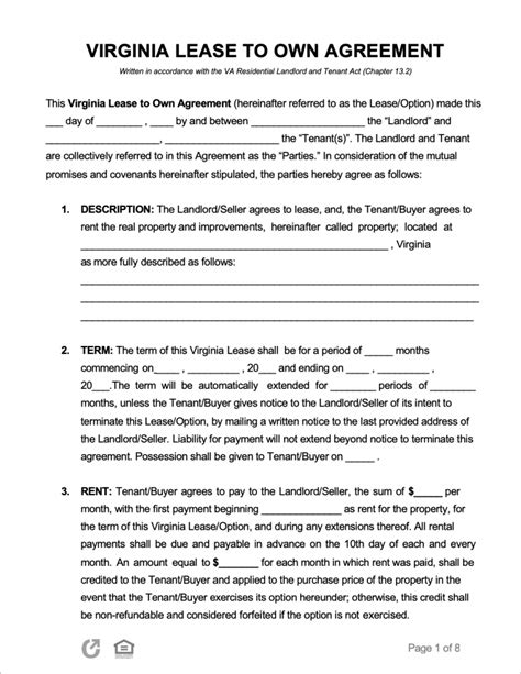 Virginia Residential Lease Agreement with Option to Purchase