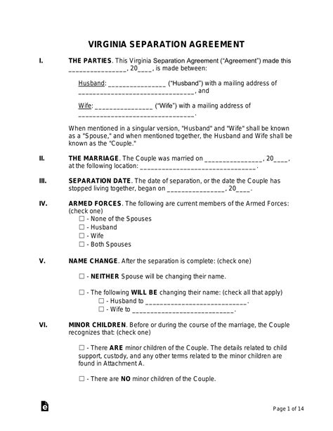 Virginia Separation Agreement Template 1