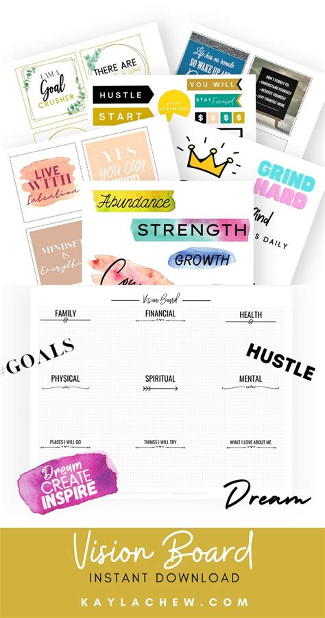 Vision board printables to boost your goal achievement free