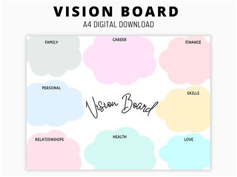 A vision board template with space for images and words