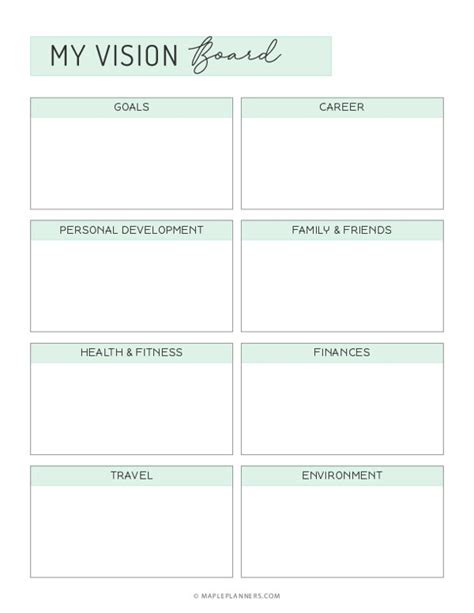 vision board template printable calmness