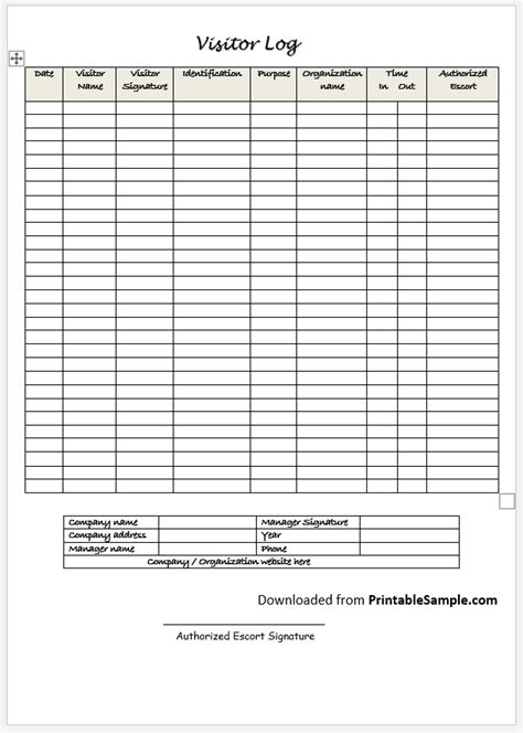 Visitor Log Template Examples