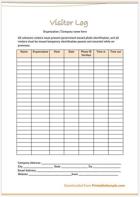 Visitor Log Template Sample