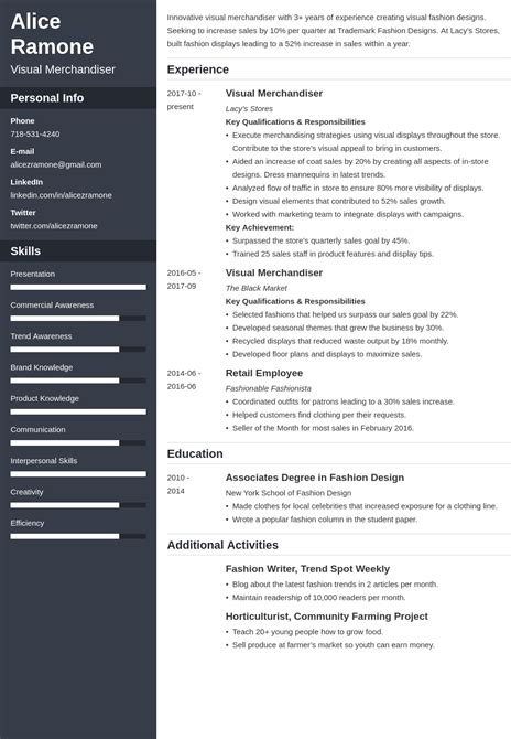 Visual Merchandiser Resume Sample