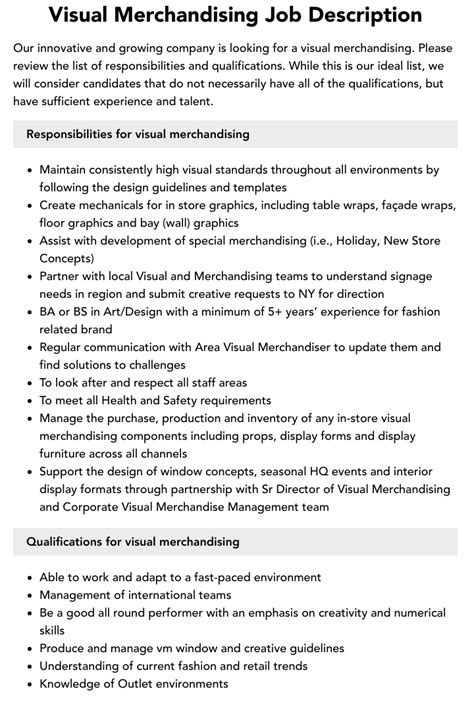 Visual Merchandising Job Description