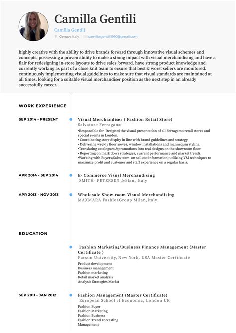 Visual Merchandising Resume Template Example