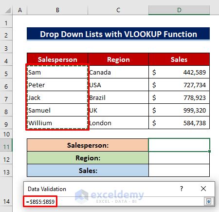 VLOOKUP Data Validation Dependent Drop Down Lists