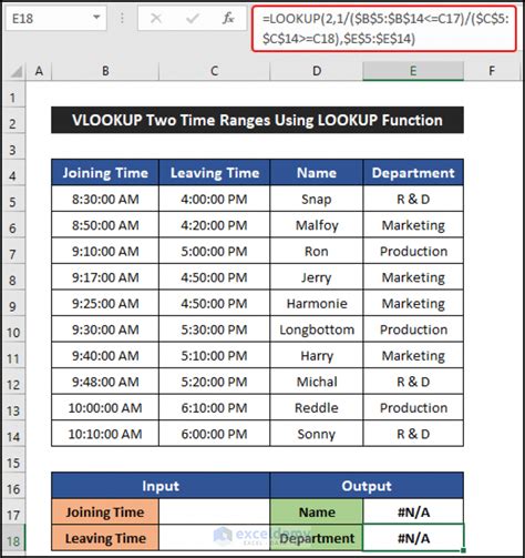 VLOOKUP Date and Time Example 1