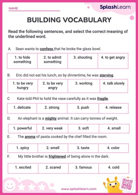 Vocabulary Building Worksheet