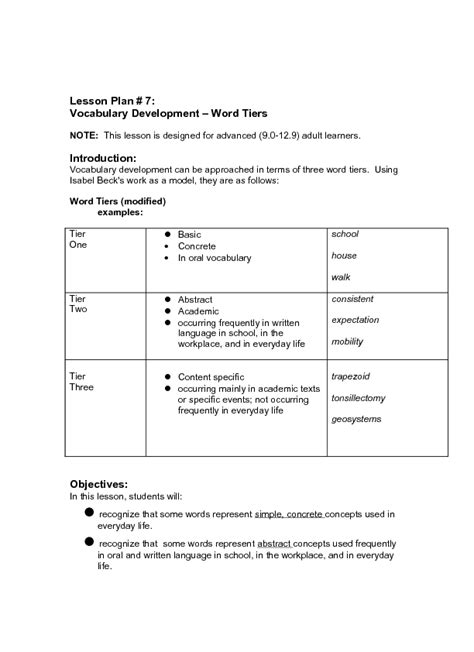 Vocabulary Development Lesson Plan Image