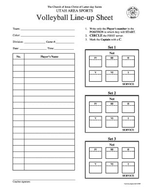 Volleyball Lineup Sheet