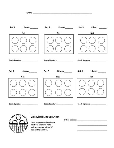 Volleyball Lineup Sheet Game Strategy