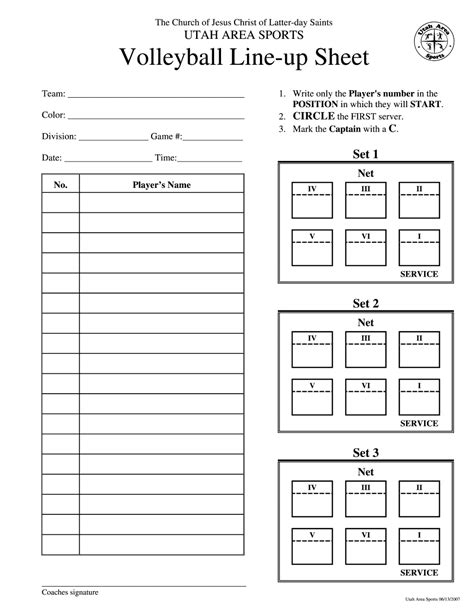 Volleyball Lineup Sheet Template