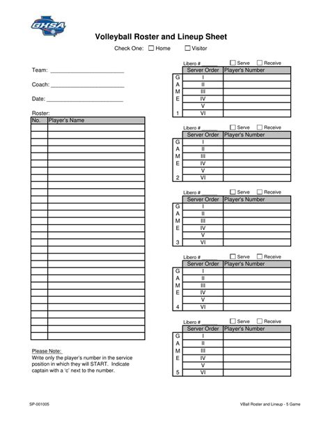 Volleyball Lineup Sheet Templates Example