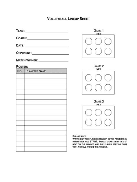 Volleyball Lineup Template Printable