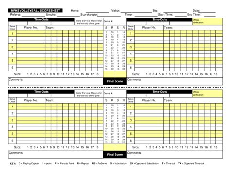 Volleyball Score Keeping Sheet