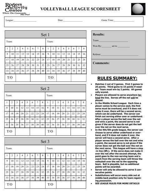 Printable Volleyball Scoresheet