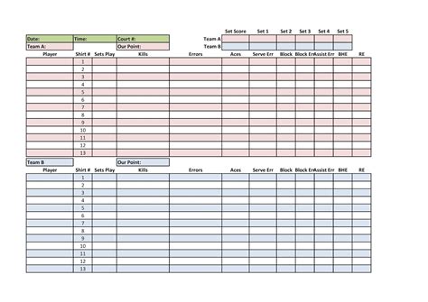 Volleyball Stat Sheet Template Components