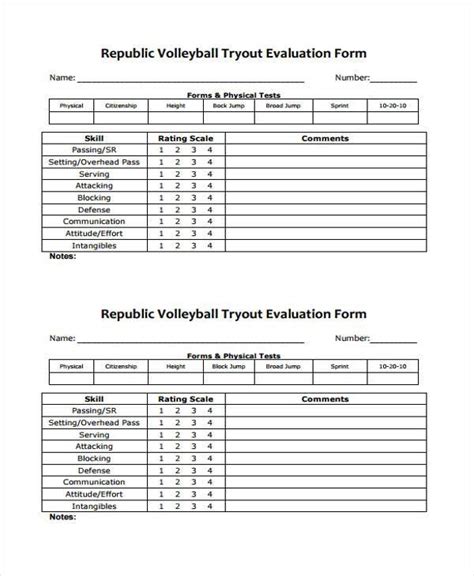 Volleyball tryouts evaluation form examples