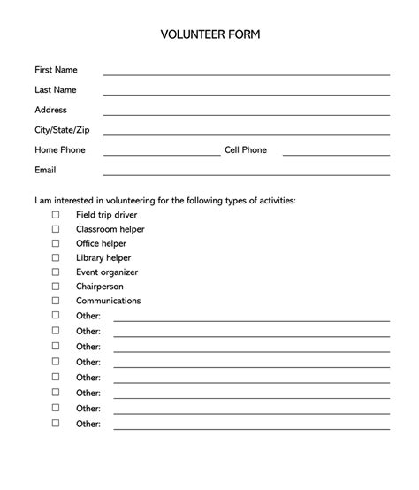 Volunteer Application Form Template in Word