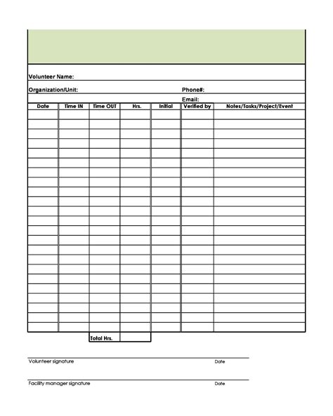 Volunteer Hours Tracking Template