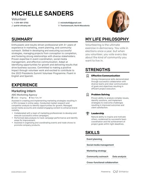 Volunteer Resume Example 6